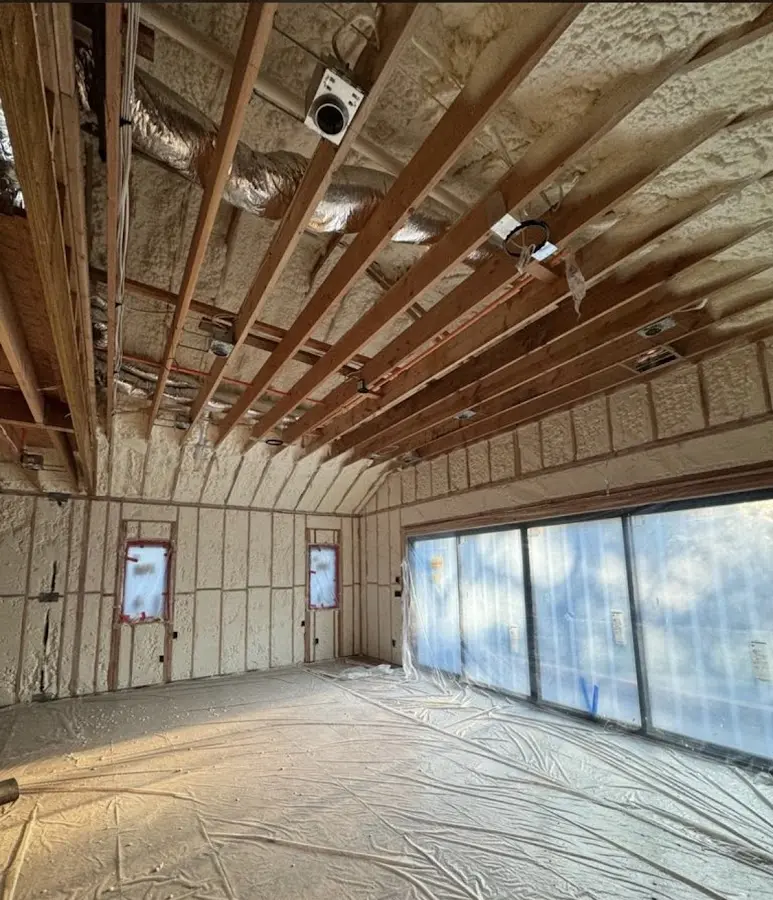 Interior walls and ceiling insulated with spray foam during new construction in Missouri City